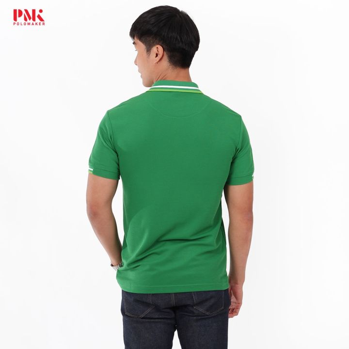miinshop-เสื้อผู้ชาย-เสื้อผ้าผู้ชายเท่ๆ-เสื้อโปโล-สีเขียวเข้ม-ขลิบขาว-เขียวอ่อน-pk114-pmk-polomaker-เสื้อผู้ชายสไตร์เกาหลี