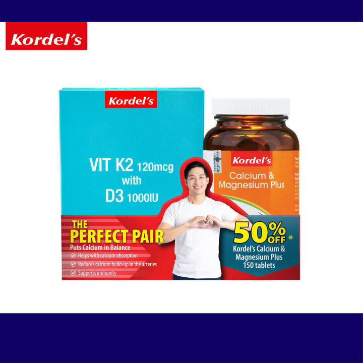 (Exp 3/25) Kordel's Vitamin K2 120mcg with Vitamin D3 1000iu 60 Softgels + Kordel's 21 Calcium