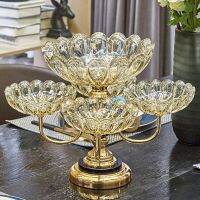 [COD] luxury golden crystal double-layer fruit plate European-style home living room hotel 5 grid snacks dried