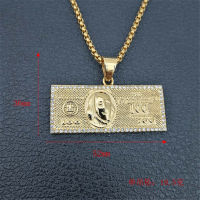 US $100 Dollar Money Necklaces Pendants Male Stainless SteelGold Color Chain For Men Rhinestone Hip Hop Bling Jewelry Collier