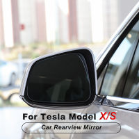 2Pcs รถมุมมองมุมกว้าง Anti Glare ประตูกระจกมองหลังกระจกสีฟ้า Anti-Vertigo สำหรับ Tesla รุ่น X S อุปกรณ์เสริม