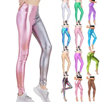 Womens Shiny Metallic Tights Pants Holographic High Waisted Stretch  Trousers