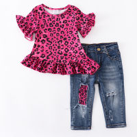 Girlymax Baby Girls Pink Leopard Rainbow Cow Camp Floral Smocked Jeans Overall Capris Pants Boutique Sets Kids Clothing Ruffles