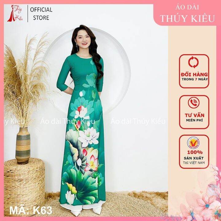 Áo Dài Nữ Cách Tân May Sẵn Thiết Kế Truyền Thống Tết Màu Xanh Hoa Sen K63  Mềm Mại, Co Giãn, Áo Dài Giá Rẻ | Lazada.Vn