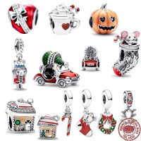 Red Nose Reindeer Gingerbread House Christmas Tree Charm Bead Fit Original Pandora 925 Sterling Silver Bracelet DIY Jewelry Gift