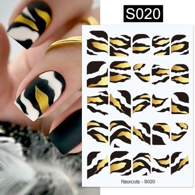 Harunouta Gold Irregular Aluminum Foil Nail Stickers Silver Glitter French Line Sparkly Strip Decals 3D Creative Geometry Tips Adhesives Tape
