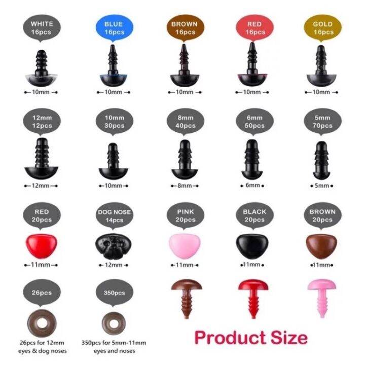 752pcs per Box Safety Eyes Doll Eyes Nose for Amigurumi and Crafts