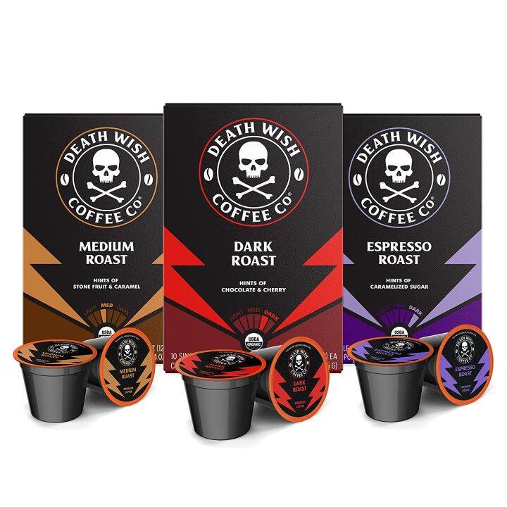 DEATH WISH COFFEE Single Serve Coffee Extra Kick of Caffeine 10