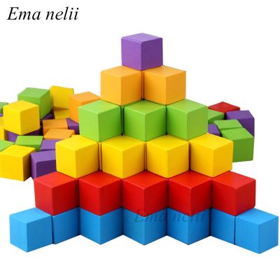 20pcs/lot 2X2CM Colorful Cubes Wooden Building Blocks Stacking Up Square Wood Toy Baby Shape Color Learning Toys for Children