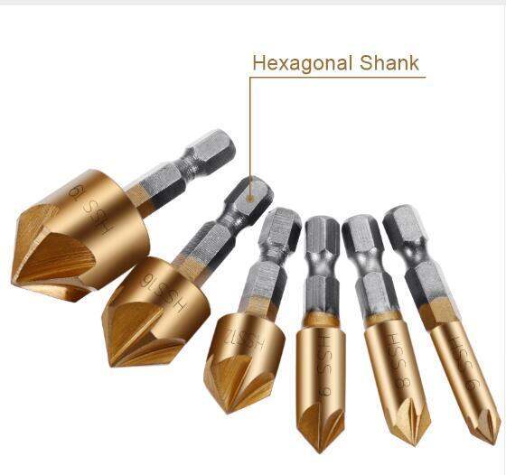 vastar-ชุดหัวเจาะสว่านไฮสปีดแชมเฟอร์ซิงค์6ชิ้น-1-4-ก้านหกเหลี่ยม90องศาเครื่องตัดไม้6มม-19มม