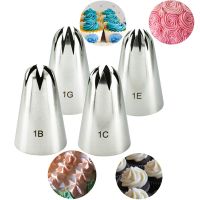 ▨ 4pcs Large Icing Piping Nozzles For Decorating Cake Baking Cookie Cupcake Piping Nozzle Stainless Steel Pastry Tips 1B 1C 1E 1G