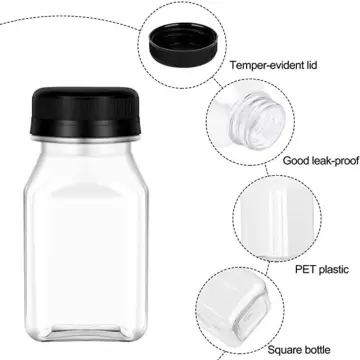 2oz Reusable Small Glass Ginger Shot Bottles with Airtight Lids, Wide Mouth  Juice Containers for Fridge Travel Square Jars