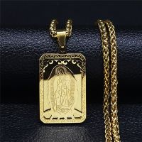 Hip Hop Virgin Mary Medal Our Lady of Guadalupe Pendant Necklace for Women Men Stainless Steel Chain Jewelry virgen de guadalupe Fashion Chain Necklac