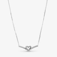 Sparkling Wishbone Heart Collier Necklaces for Women Original 925 Sterling Silver Necklaces &amp; Pendants Fine Jewelry Gift