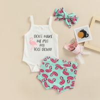 Citgeett Summer Infant Baby Girl Strap Rompers Set Letter Print Sleeveless Jumpsuit and Flamingo Print Shorts Headband Clothes  by Hs2023