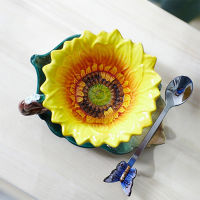 Sunflower Enamel Coffee Cup With Saucer Spoon Hadmade 3D Ceramic Tea Milk Mugs Set Breakfast Water Bottle Christmas Lover Gift