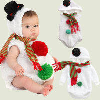 Lilysshop Baby Snowman Jumpsuit Set ทารกแรกเกิดแขนยาว/แขนสั้นคลุมด้วยผ้าเสื้อคลุมหลวมๆด้วยผ้าพันคอ