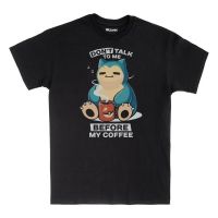 เสื้อยืดผ้าฝ้ายใหม่ Snorlax อย่าพูดกับฉันก่อนกาแฟเสื้อยืดตลกๆเสื้อยืดเสื้อคอโอ