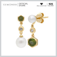 Gemondo ต่างหูมุก 925 เงินแท้ชุบทองสี 22K ประดับเพอริดอท (Peridot) และโทแพซ (Colorless Topaz) ดีไซน์โมเดิร์น