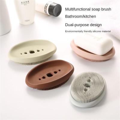 Bathroom Soap Dish Box Silicone Nordic Household With Brush Creative Laundry Tool Drain Plate Cleaning Brush Home Storage Soap Dishes