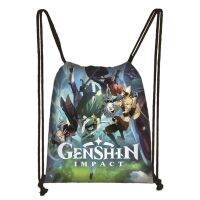 ใหม่อะนิเมะเกม Genshin ผลกระทบถุง Drawstring เด็กสาวที่เก็บกระเป๋าวัยรุ่นผู้หญิงผู้ชายสบายๆกระเป๋าเป้สะพายหลังเด็กรายการที่กระเป๋าเดินทาง