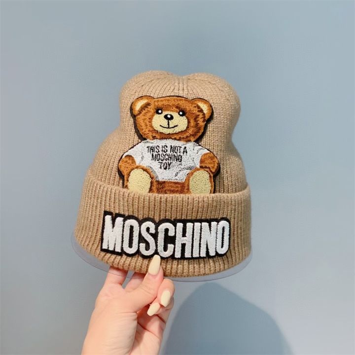 moschino-หมวกถักปักลายหมี