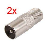 2 Pcs Silver Tone Plated F Female to TV PAL Male Plug RF Coaxial Adapter