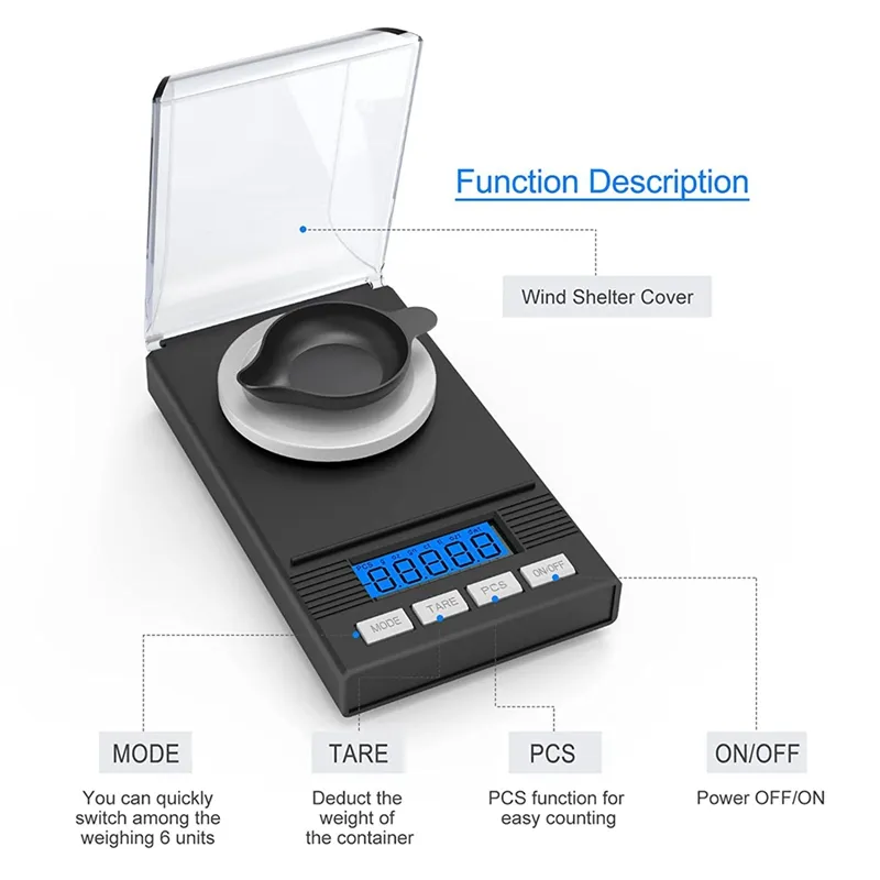 Milligram Scale with Case, 4 Powder Pans, mg - Black, 50g by 0.001