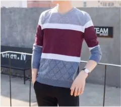 02201 Men pullover long sleeve shirt korean fashion high quality