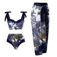 Female Retro Patchwork Print Chic 3 Piece Push Up Swimsuit Holiday Beach Dress Designer Bathing Suit Summer Surf Wear828