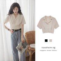 Ready Stock Korean Solid color simple basic Tops short Chiffon short sleeve shirt