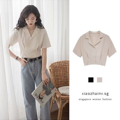 Ready Stock Korean Solid color simple basic Tops short Chiffon short sleeve shirt