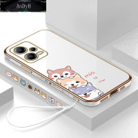 AnDyH Casing Case For Xiaomi Redmi 12C 11A Note 12 5G Poco X5 5G Case Fashion Cute Cartoon Dogs Luxury Chrome Plated Soft TPU Square Phone Case Full Cover Camera Protection Anti Gores Rubber Cases For Girls