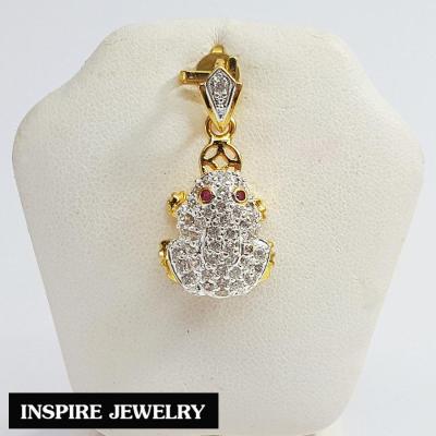 Inspire Jewelry ,จี้กบคาบเหรียญ ฝังเพชร หุ้มทองแท้ 100% 24K งานจิวเวลลี่ สวยหรู สง่างาม เสริมโชคลาภ แก้ชง เสริมดวง พร้อมถุงกำมะหยี่