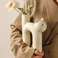 Cute Cat Vase Cathead H-shaped Tube Vase Flower Arrangement Hydroponics Accessories Home Furnishing Decoration Vases Pots