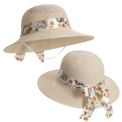 [hot]Summer Sun Protection Straw Hat Sun Hats Wide Brim Women Hats Ladies Panama Caps Bowknot Ribbon Girls Outdoor Travel Cap Female