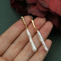 2023 New 925 Sliver Exquisite Long Freshwater Pearl Hanging Drop Earrings Temperament Baroque Pearl Cute Small Earrings For Wome