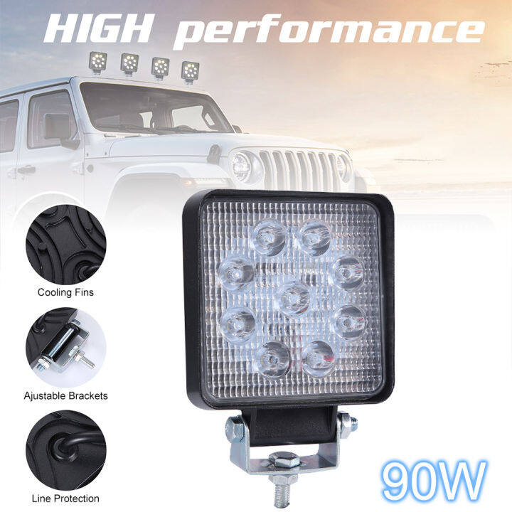 ไฟ-led-สีขาวกลมกันน้ำ90w-6000k-9000lm-ไฟทำงานสำหรับรถออฟโรด-suv-เรือ-4x4รถจี๊ป-รถบรรทุก