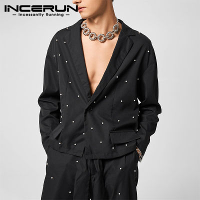 INCERUN เสื้อแจ็คเก็ตคลุมคอปกแขนยาวสำหรับผู้ชายเสื้อคลุมมีกระดุมหนึ่งเม็ดสำหรับปาร์ตี้ (สไตล์ตะวันตก)