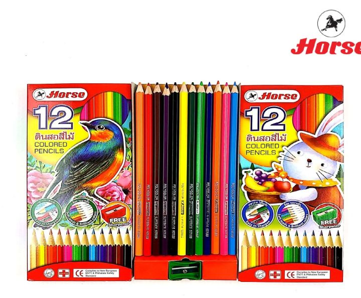 horse-ตราม้า-ดินสอสีไม้ยาว-12สี-กบเหลา-กล่องแดง-จำนวน-1-กล่อง