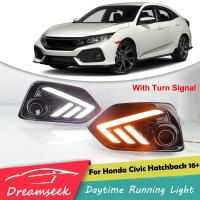 LED DRLสำหรับHonda Civic Hatchback 2016 2017 2018ไฟวิ่งกลางวันพร้อมไฟสัญญาณเลี้ยว