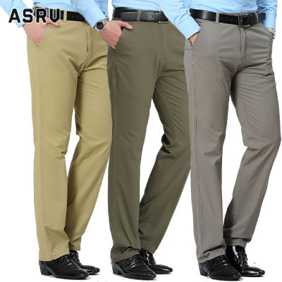 ASRV กางเกงสูท สูทผู้ชาย กางเกงผู้ชายขายาวผ้าคอตตอนขาตรง,กางเกงแฟชั่นฤดูร้อนกางเกงระบายอากาศได้ดีและสวมสบาย