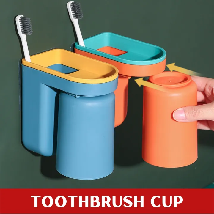 Toothbrush Cup Holder Wall Mounted SelfAdhesive Bathroom Organizer