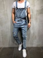 Ripped Mens Jeans Jumpsuits Overalls Streetwear Loose Distressed Denim Overalls For Man Suspender Pants