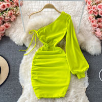 PurpleGreenRed Sexy Bodycon Mini Dress Women Summer Diagonal Collar Slim Sheath Party Vestidos Casual Robe For Female 2021 New