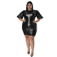 Big Beautiful Women Mini Dress Fashion Party Club Robe Girls Sequins Bodycon Vestidos Ladys Pack Hip Plus Size Dresses