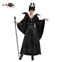 ภาพยนตร์ Maleficent คอสเพลย์ชุดฮาโลวีนผู้หญิงสีดำชุดราชินีด้วยแตร