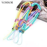 （ใหม่） VONNOR เครื่องประดับทำด้วยมือโซ่โทรศัพท์มือถือ Multicolor ดินลูกปัดอุปกรณ์โทรศัพท์ตาชั่วร้ายเสน่ห์เชือกเส้นเล็กต่อต้านหายไปสายโทรศัพท์