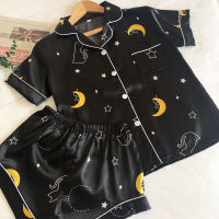 Pijama Satin Female Set Silk Pajamas for Women Night Star Moon Print Pyjamas Sleepwear Verano Mujer 2020 Girl Home Suit Homewear