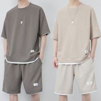 【July hot】 Waffle Mens Teen Size Short Sleeve Shorts with a Set of T-Shirts